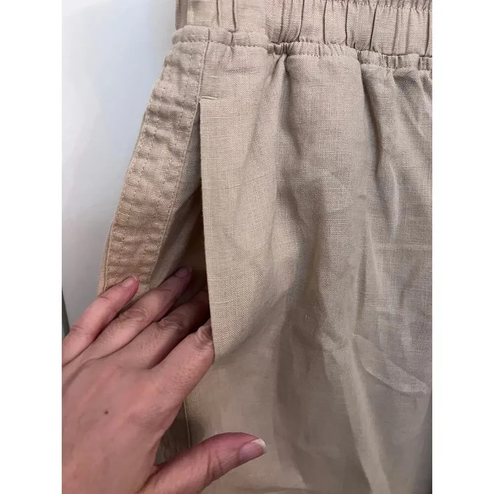 Quince 100% European Linen Wide Leg Pants M Driftwood Coastal Resort Boho Chic